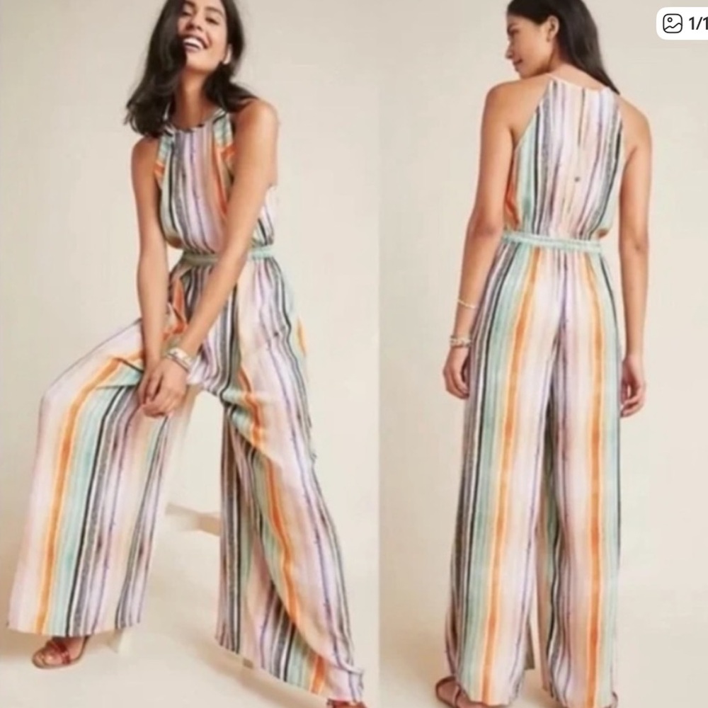 Anthro Blank London Large Gallery Row Edinburgh Rainbow Striped Jumpsuit M